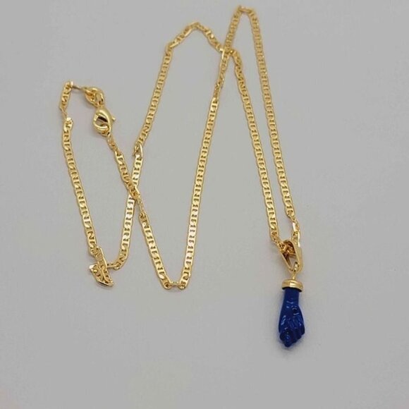 Jewelry - Blue Azabache Figa Necklace – 18K Brazilian Gold Filled Protection Charm